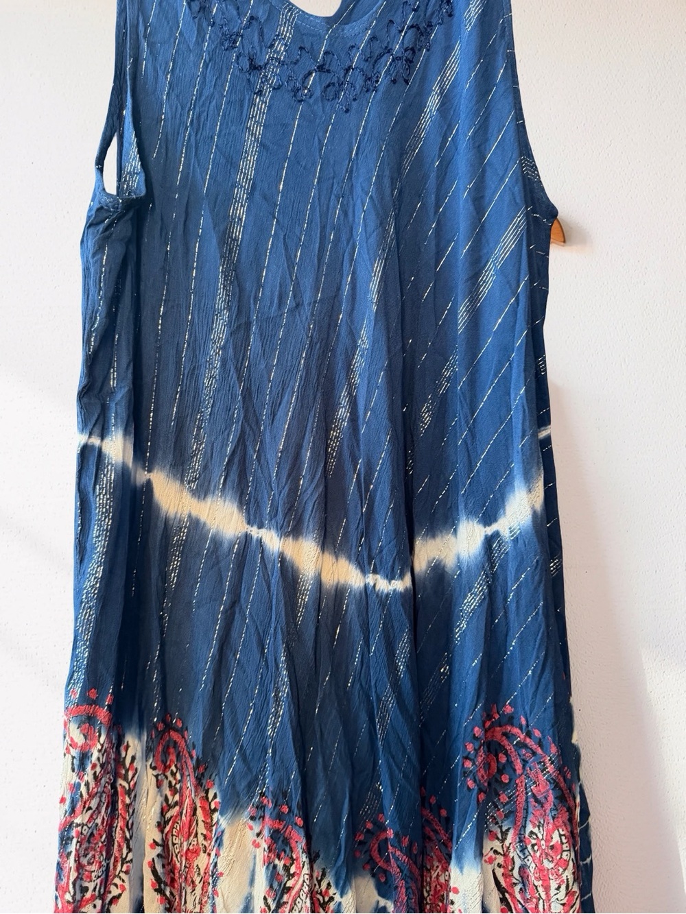 Ana & Rose blue Tie-Dye Sleeveless Women's Top with Paisley Hem